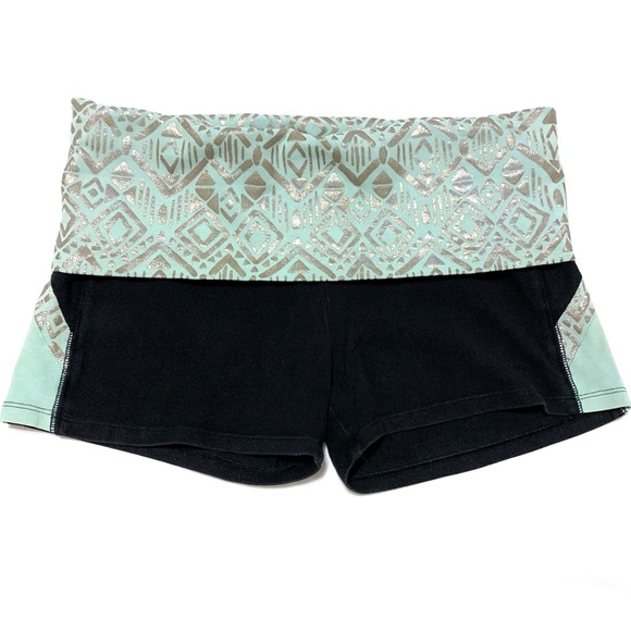 PINK Yoga shorts—black w/wide teal waistband, sz M - Picture 7 of 10